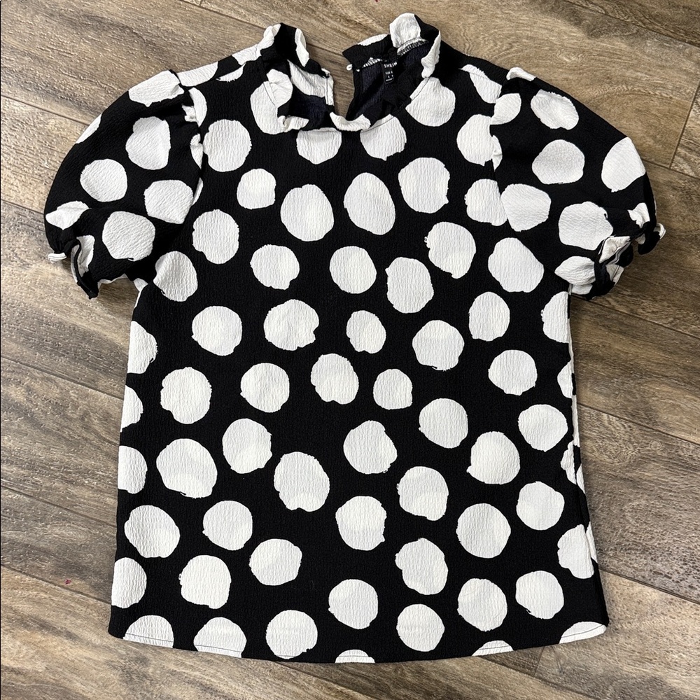 SHEIN Black and White Polka Dot Blouse